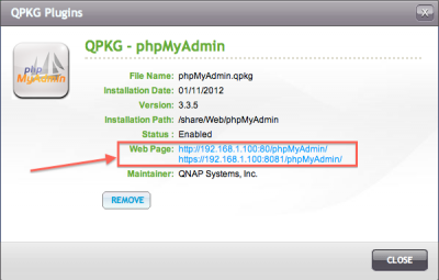 QNAP - PHPMyAdmin is geïnstalleerd - Vergeet de link niet!