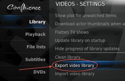 XBMC (Eden/ v11) - Video menu - Export Video Library