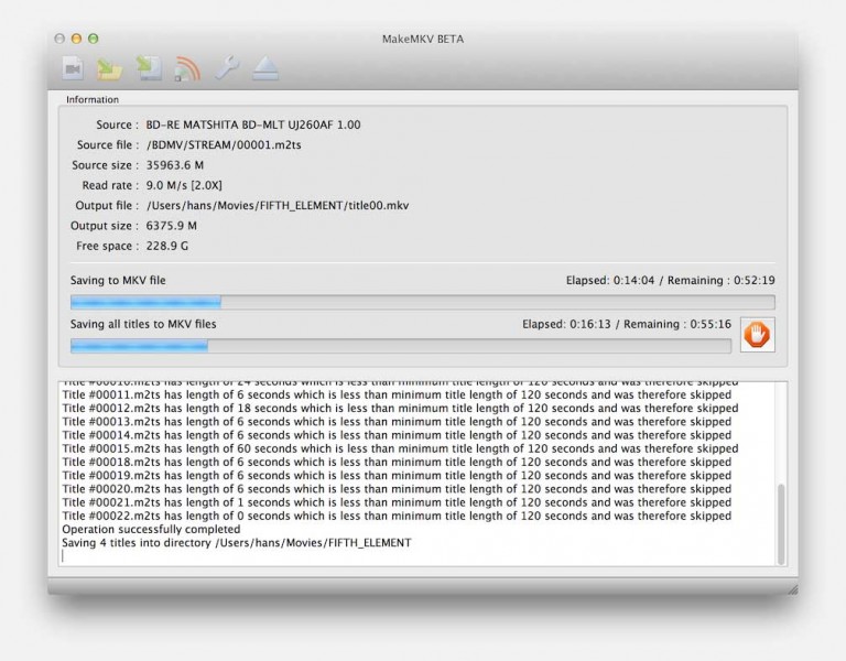 MakeMKV - Blu-Ray wordt naar de harddisk gekopieerd