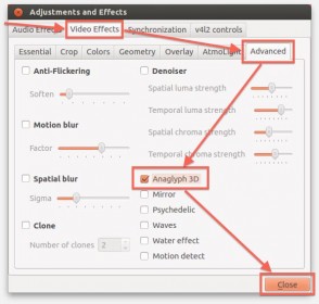 VLC onder Linux op Anaglyph zetten