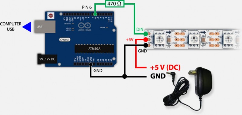 Arduino & WS2812 - USB en Extra Voeding