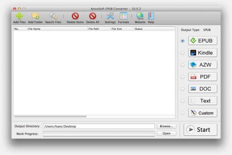 AniceSoft ePub Convert - Start Window