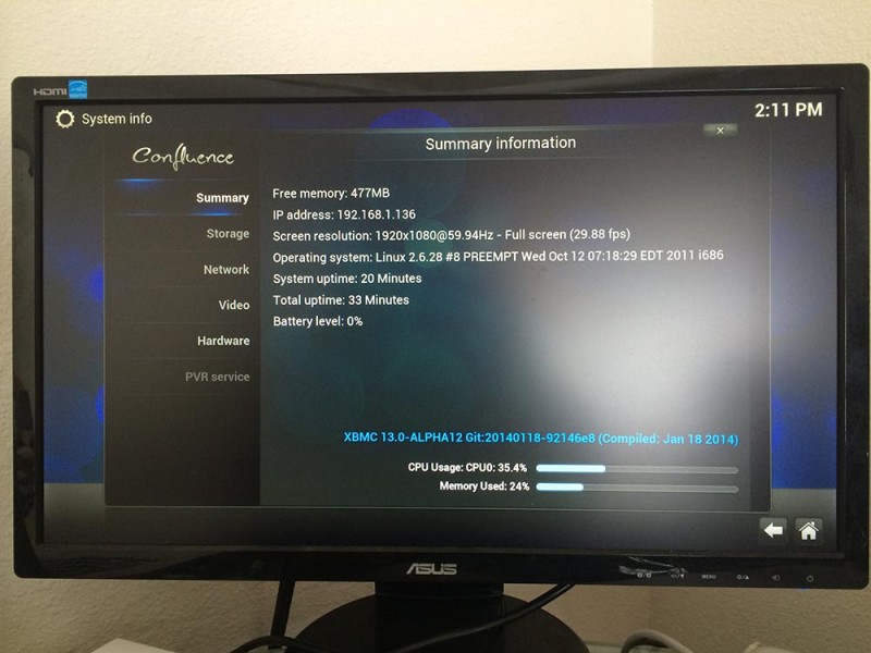 Boxee Box - XBMC - Systeem info