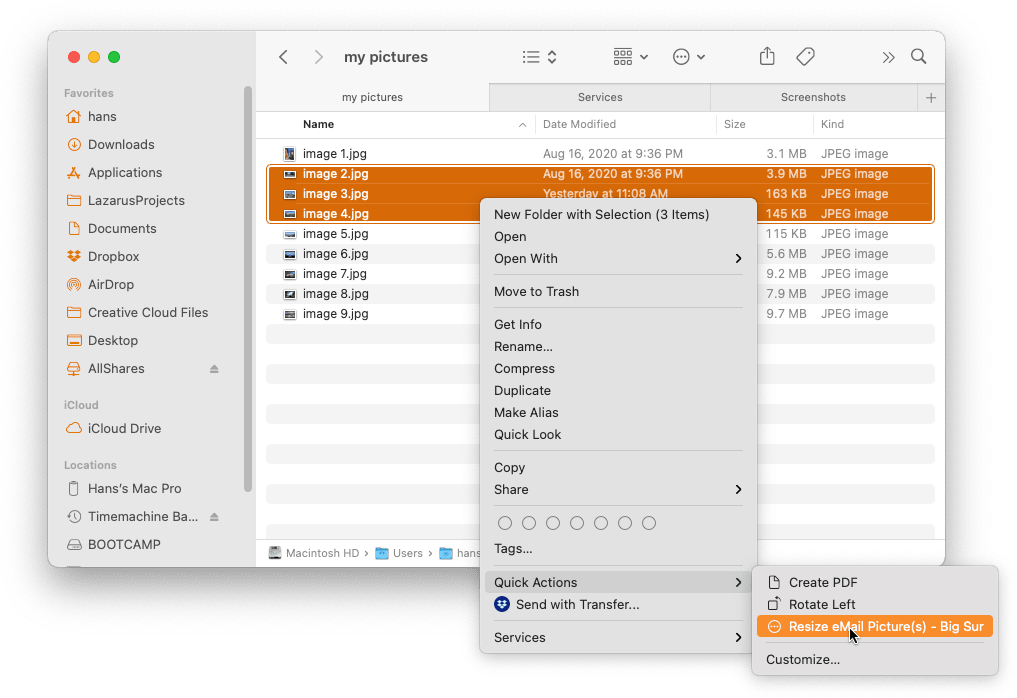Image Resizer in Big Sur - Onder Quick Actions