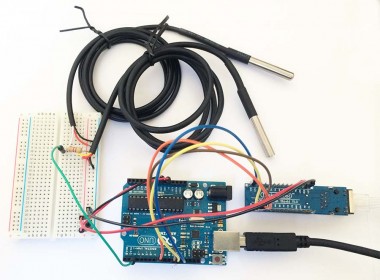 Arduino, ENC28J60 en 2x DS18B20 test opstelling