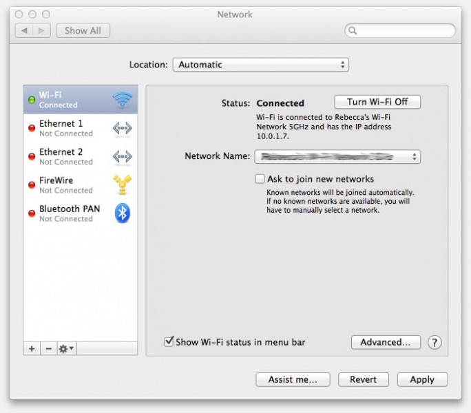 Mac OS X met WiFi Actief