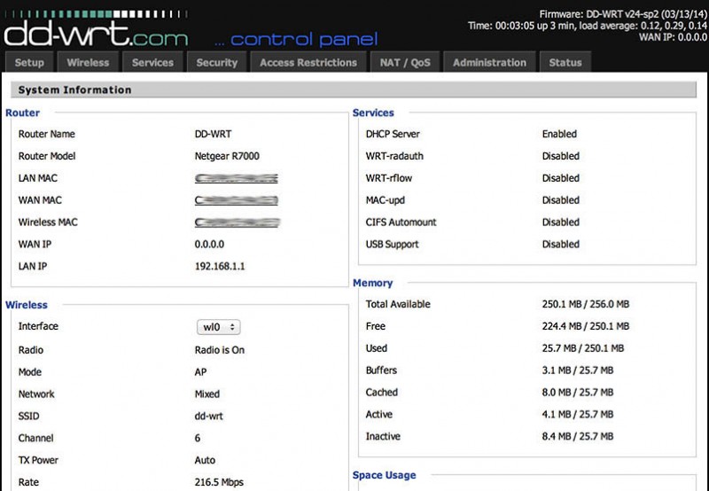 NetGear R7000 - DD-WRT Status info