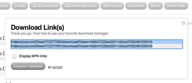 Put.io - Links voor de geselecteerde bestanden en directories