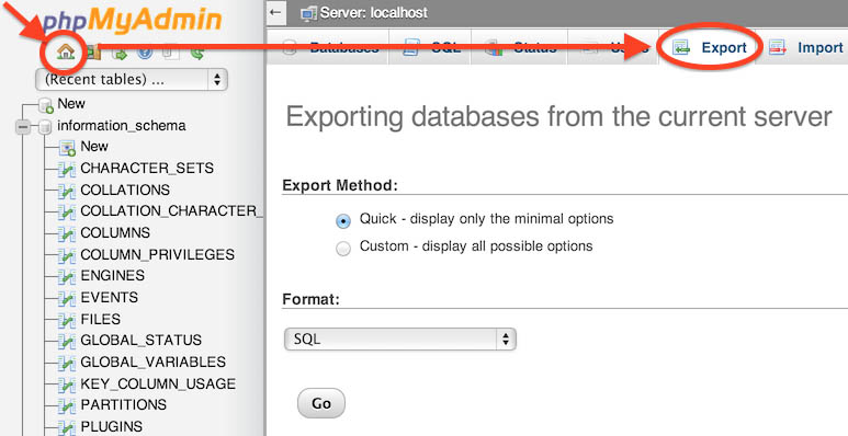 phpMyAdmin - Export meerder databases