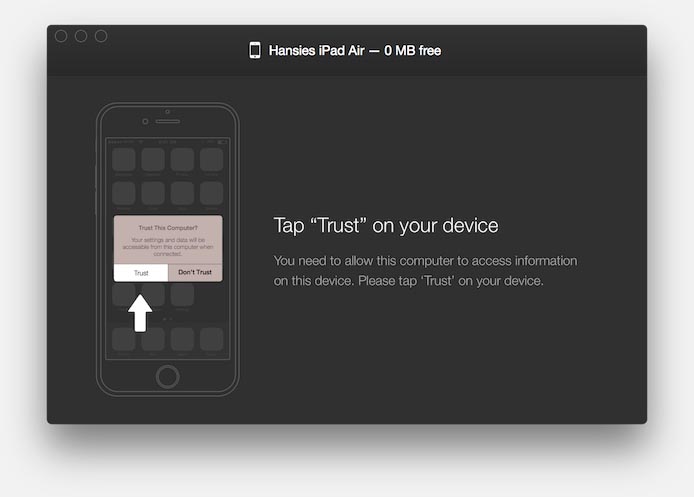 WALTR wil graag dat je de "Trust" knop aan tikt