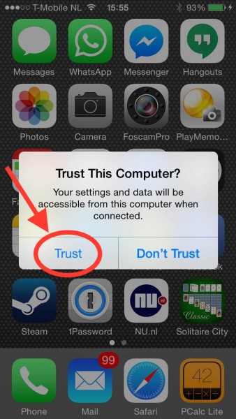 De "Trust" knop op bijvoorbeeld een iPhone