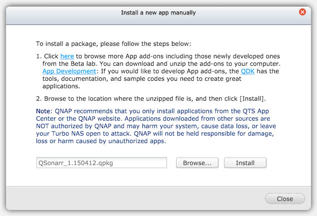 QNAP - Handmatig Sonarr installeren