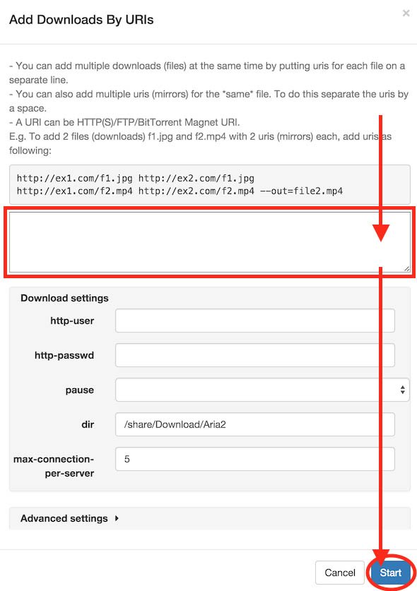 QNAP Aria2 - Links toevoegen ....