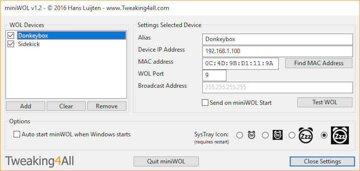 miniWOL - Instellingen (Windows 10)