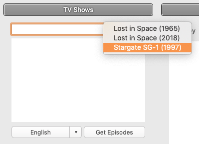 Rename My TV Series - History Menu