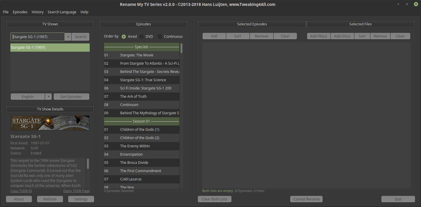 Rename My Tv Series - Linux (Mint Dark Theme)