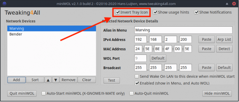 miniWOL Linux - Invert Tray Icon