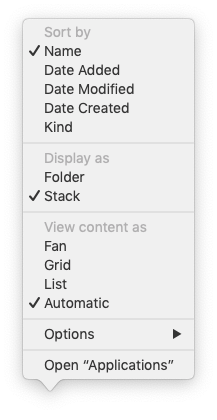MacOS Dock - Stack Opties