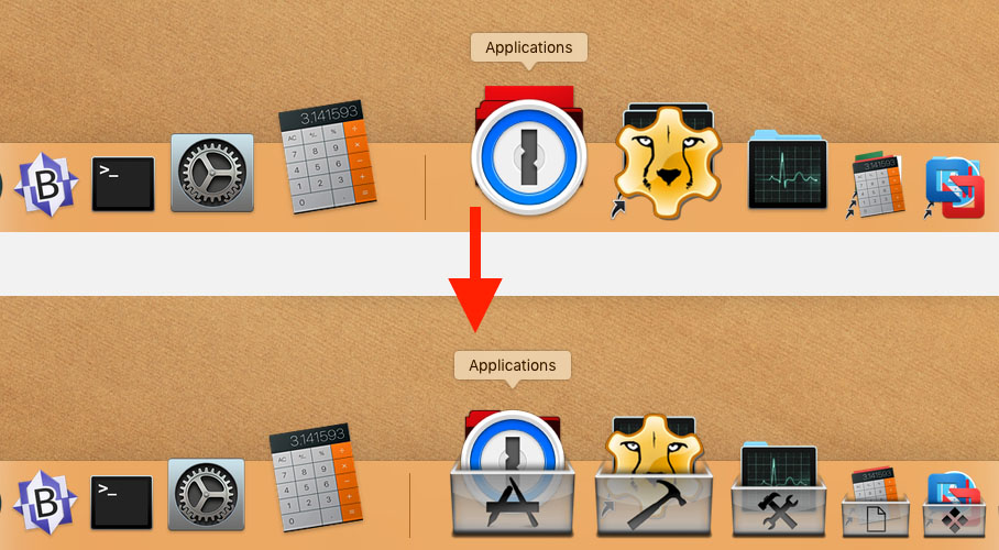 MacOS - Stack Overlays in de Dock - Voor en Na voorbeeld