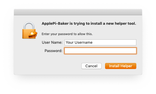 ApplePi-Baker - Installeer Helper Tool