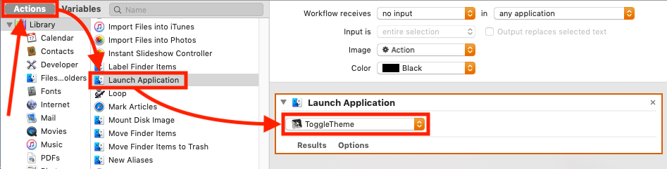 ToggleTheme - Automator "Launch Application"