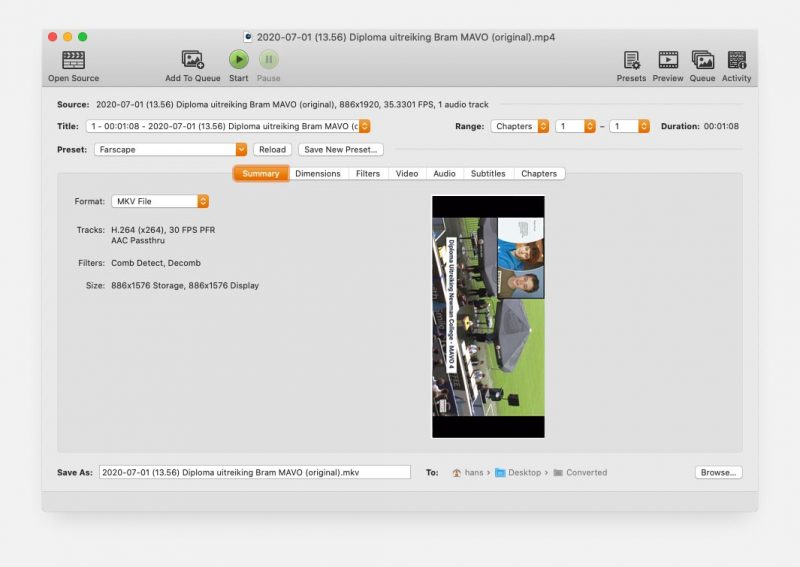 Handbrake - Bestand open