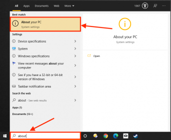 Zoek "About your OPC" in Windows