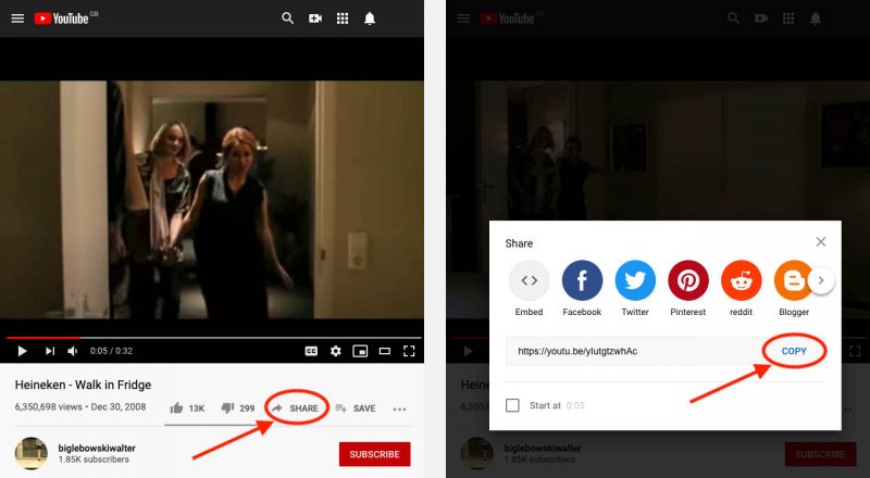 De "Share" link vinden op YouTube