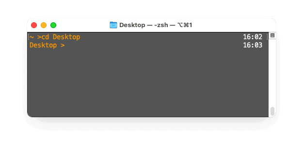 Z-Shell voorbeeld - Huidige tijd rechts, en de huidige directory links