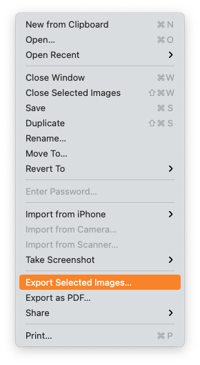 Preview - Export selected images